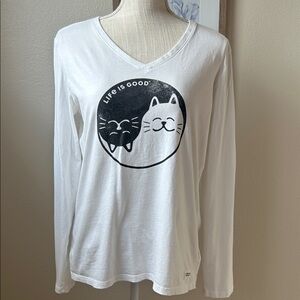 Life Is Good Cotton Longsleeve V-Neck Cats
